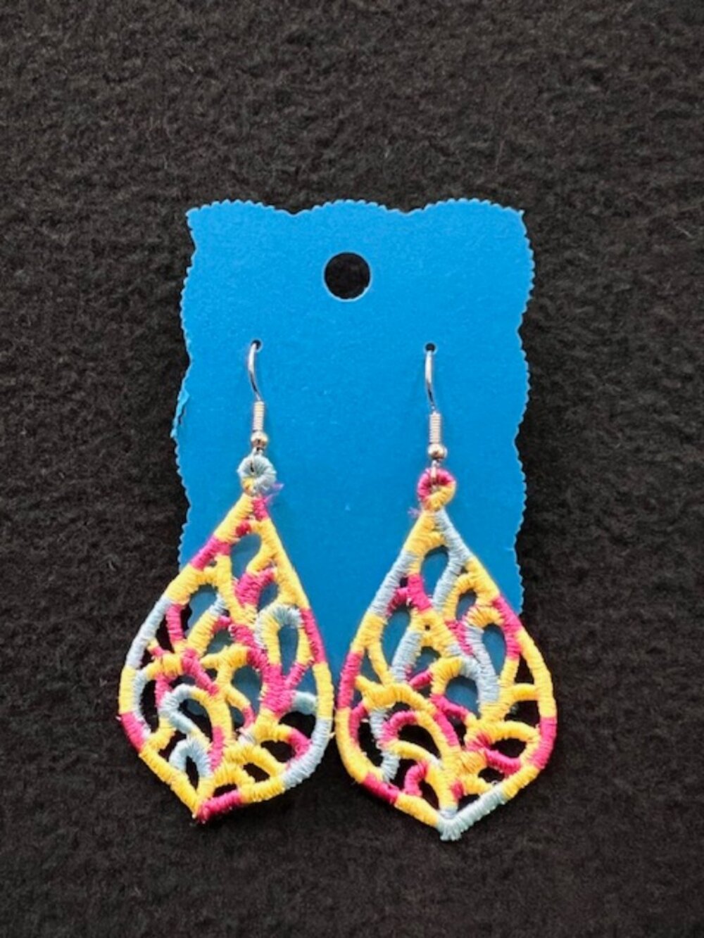 Homemade Multicolored Lace Teardrop Earrings - Picture 2 of 6
